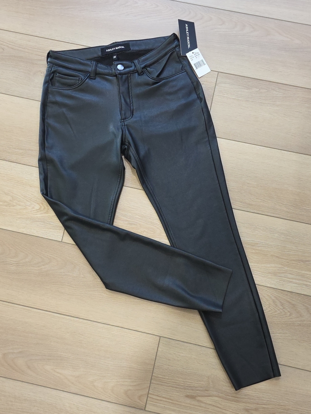 Ashley Mason Stretch Faux Leather Raw Hem  Skinny Pants